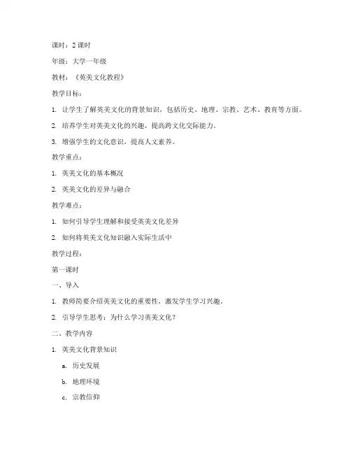 英美文化教学教案模板