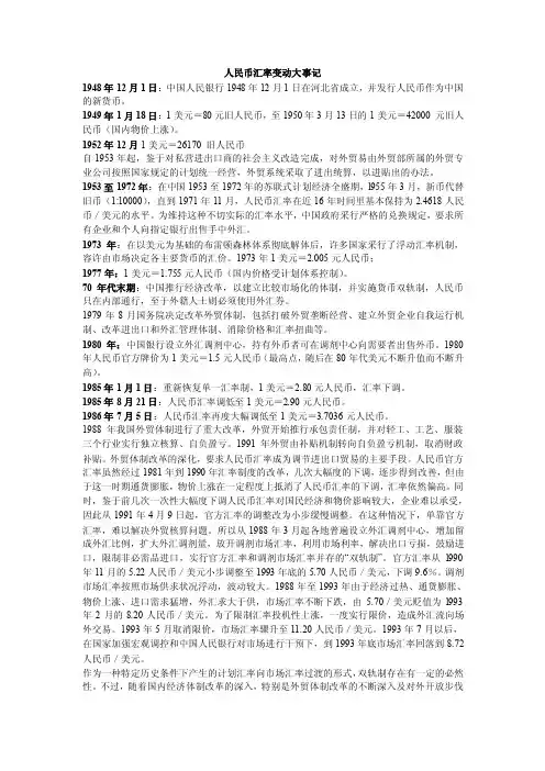 人民币汇率变动大事记