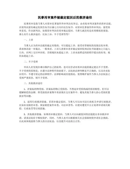 民事再审案件被裁定驳回后的救济途径