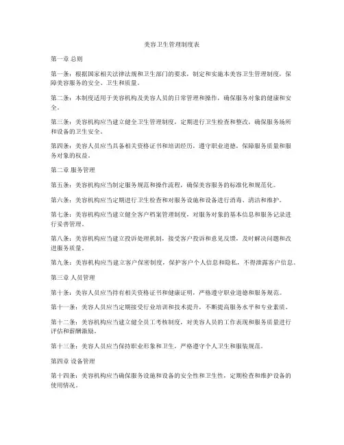 美容卫生管理制度表