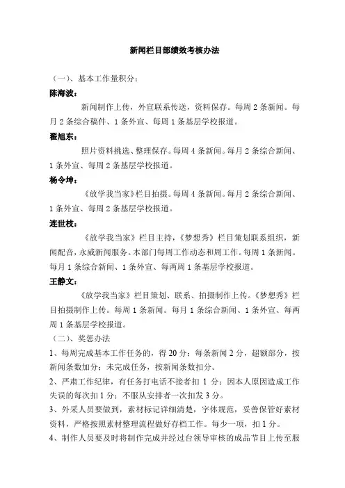 新闻栏目部绩效考核办法
