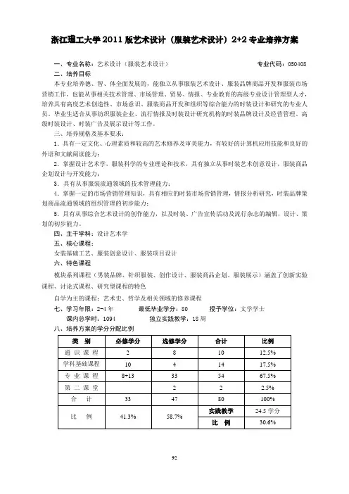 浙江理工大学服装设计2+2培养计划