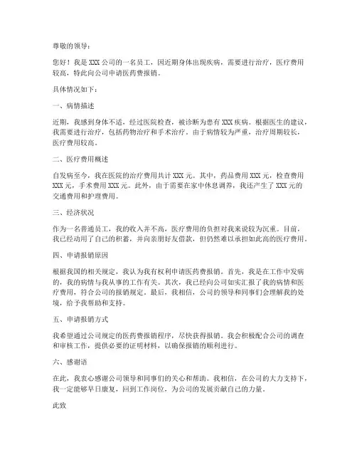 个人医药费报销申请书