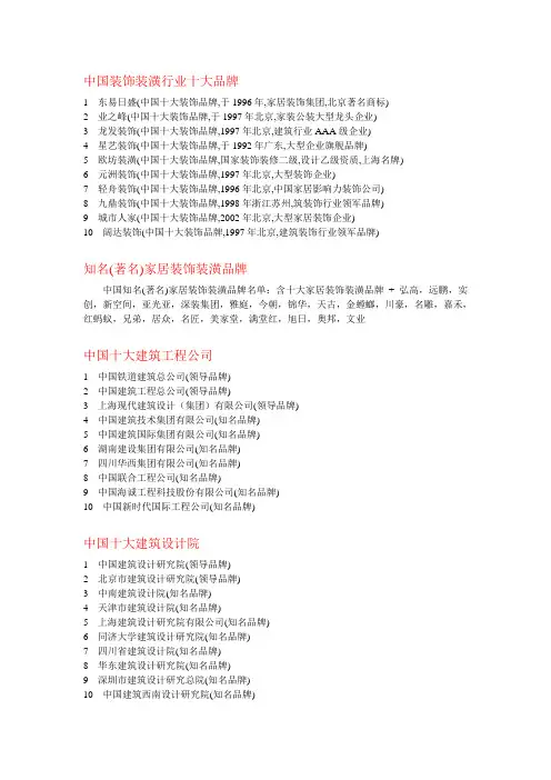 中国装饰行业十大品牌