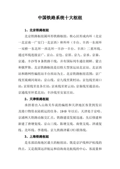 中国铁路系统十大枢纽