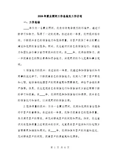 2024年置业顾问工作总结及工作计划（2篇）