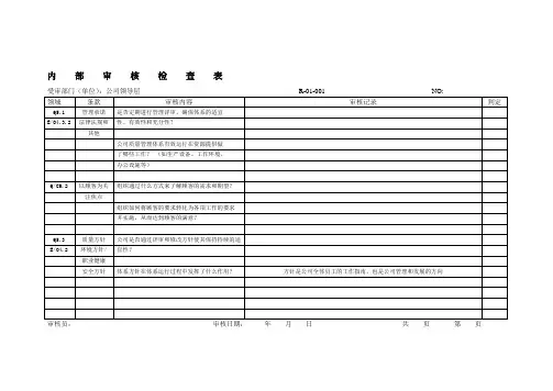 质量环境职业健康内审检查表全面准确