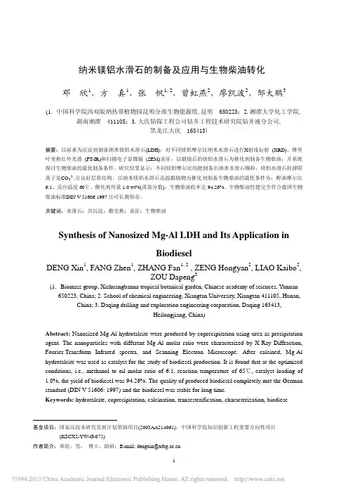 纳米镁铝水滑石的制备及应用与生物柴油转化.邓欣