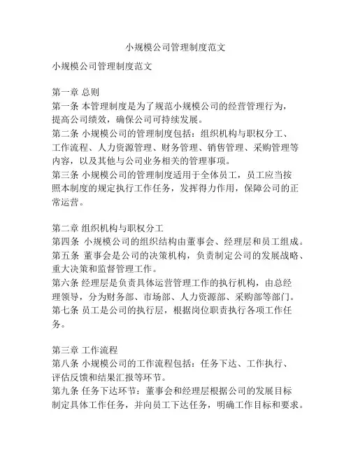 小规模公司管理制度范文