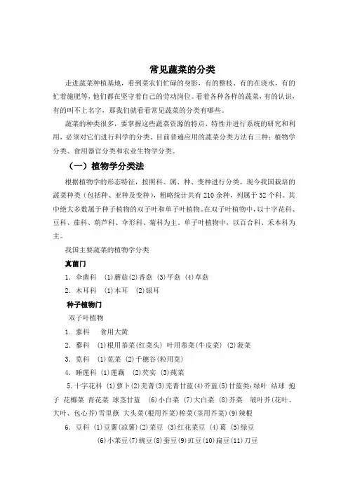 常见蔬菜的分类