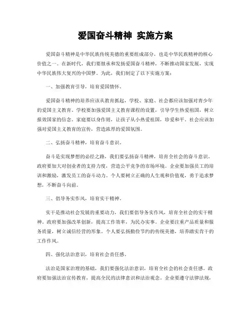 爱国奋斗精神 实施方案