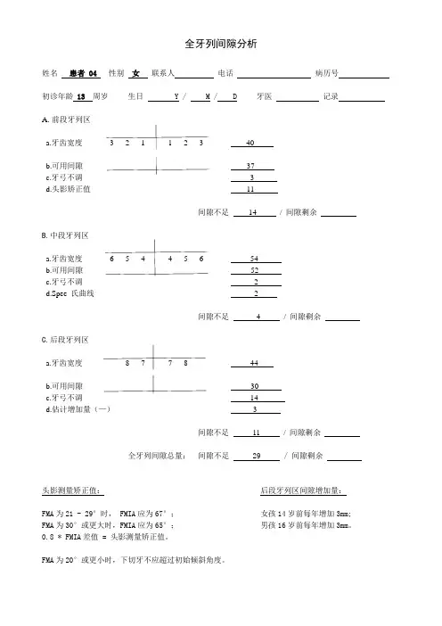Tweed表2-全牙列间隙分析