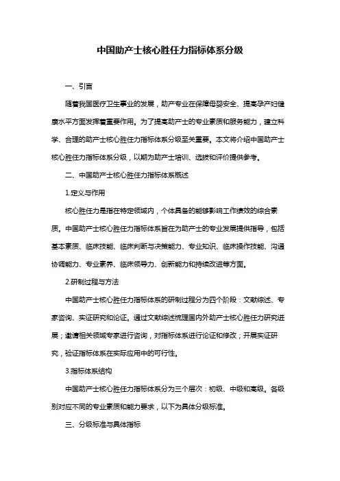 中国助产士核心胜任力指标体系分级