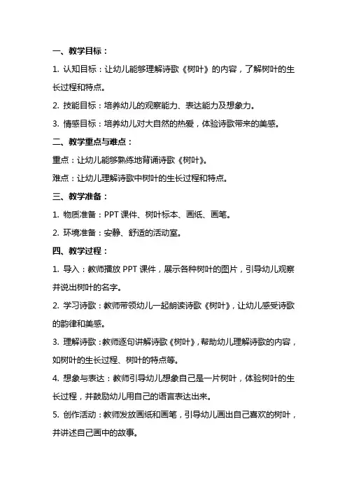 中班语言诗歌教案《树叶》含课件