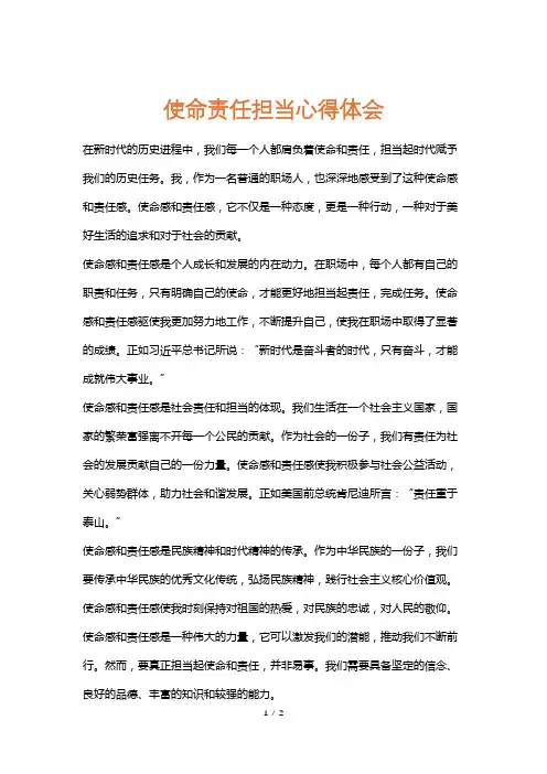 使命责任担当心得体会