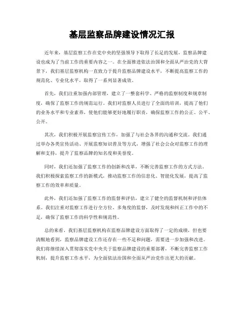 基层监察品牌建设情况汇报