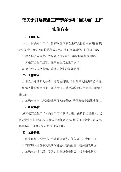 镇关于开展安全生产专项行动“回头看”工作实施方案