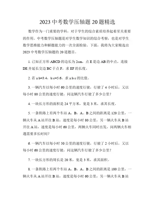 2023中考数学压轴题20题精选