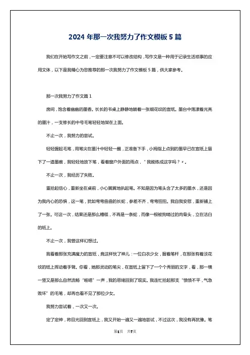 2024年那一次我努力了作文模板5篇