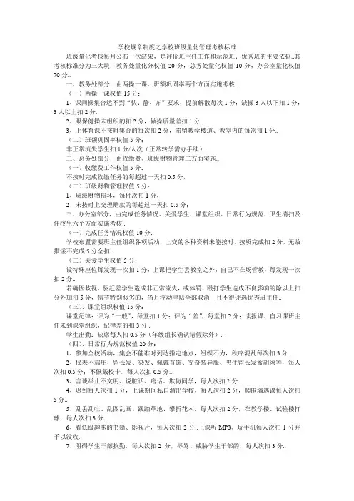 学校规章制度之学校班级量化管理考核标准