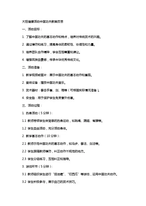 大班健康活动中国功夫教案反思
