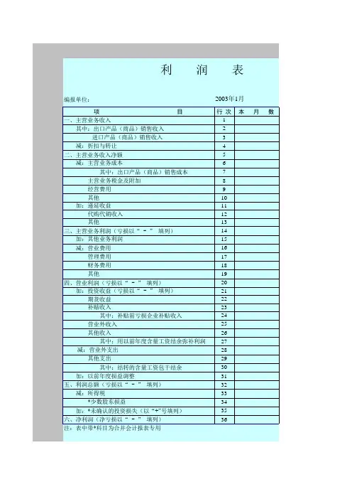 企业利润表 表格 XLS格式 
