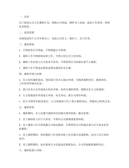 人员兼职管理制度模板
