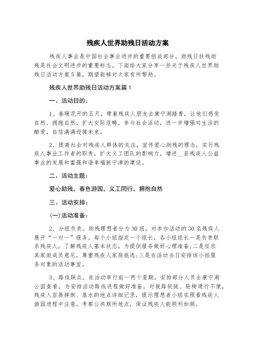 残疾人世界助残日活动方案