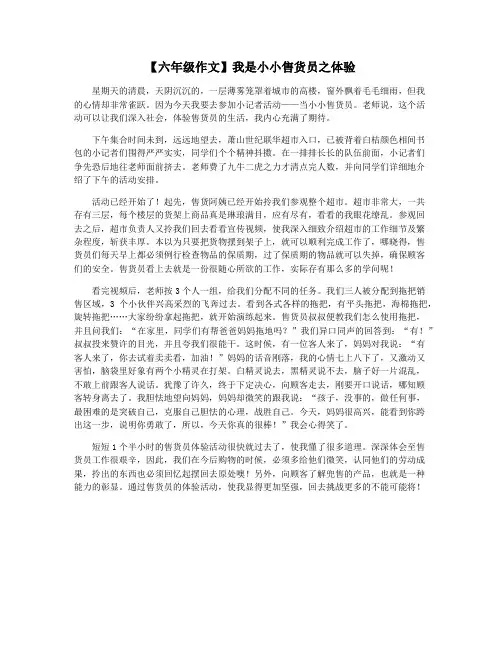 【六年级作文】我是小小售货员之体验