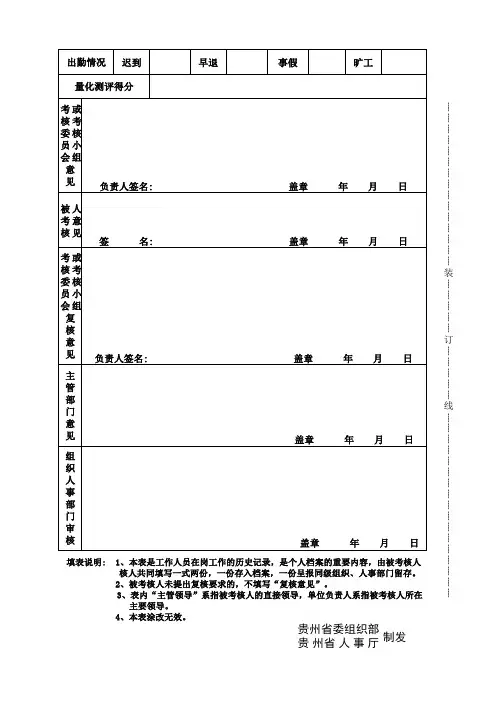 2016年度考核登记表