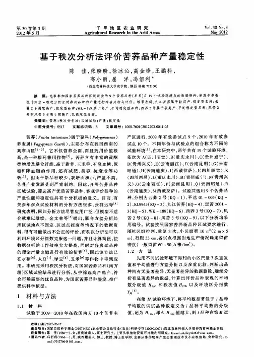 基于秩次分析法评价苦荞品种产量稳定性
