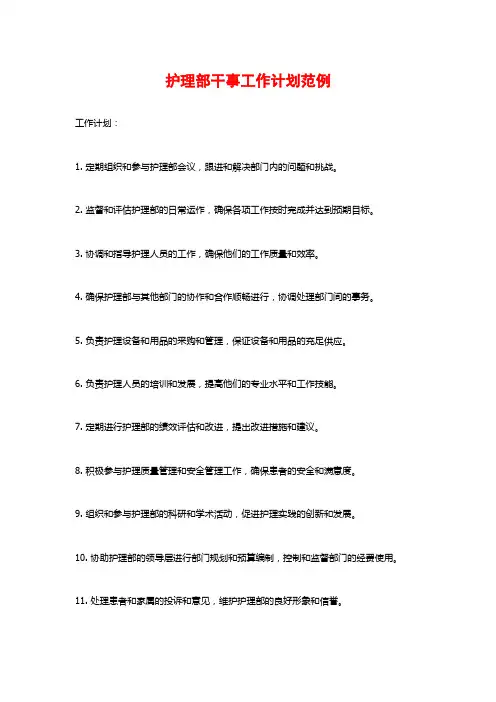 护理部干事工作计划范例