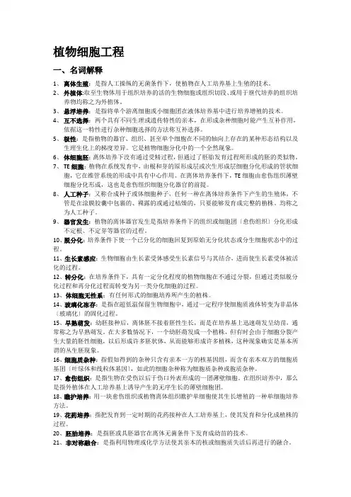 植物细胞工程考试重点资料