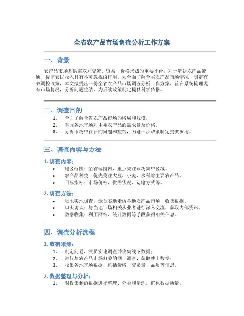 全省农产品市场调查分析工作方案