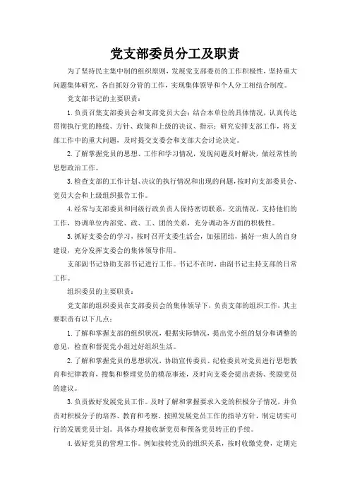 党支部委员分工及职责