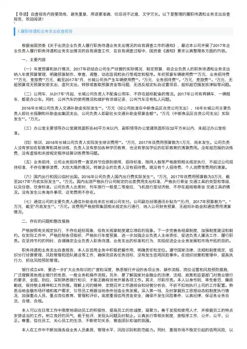 履职待遇和业务支出自查报告