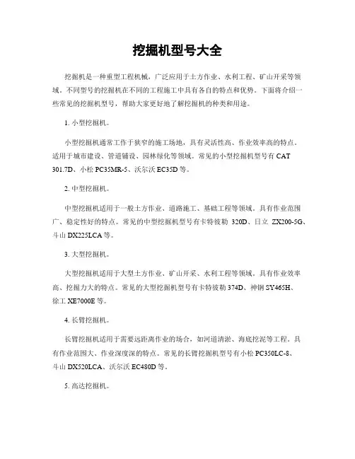 挖掘机型号大全
