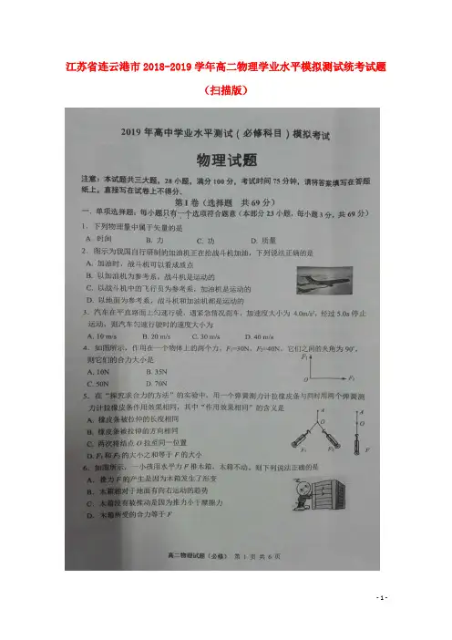 江苏省连云港市2018_2019学年高二物理学业水平模拟测试统考试题(扫描版)