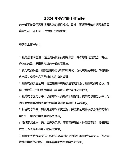 2024年药学部工作目标