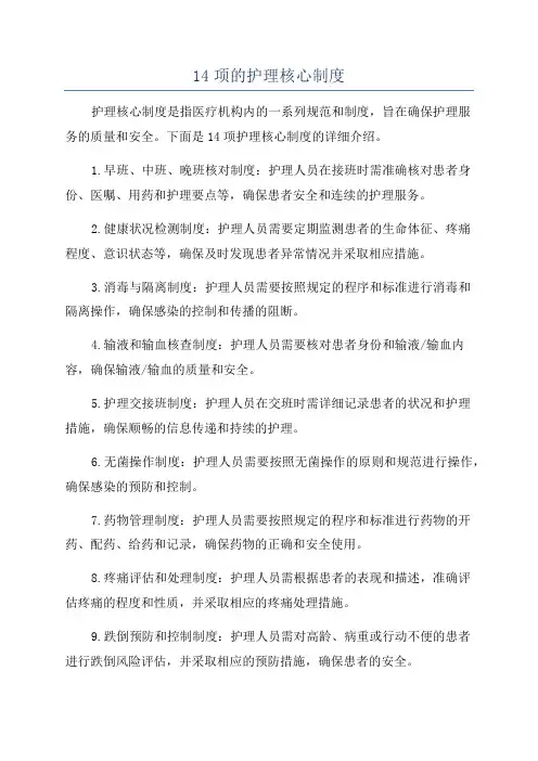 14项的护理核心制度