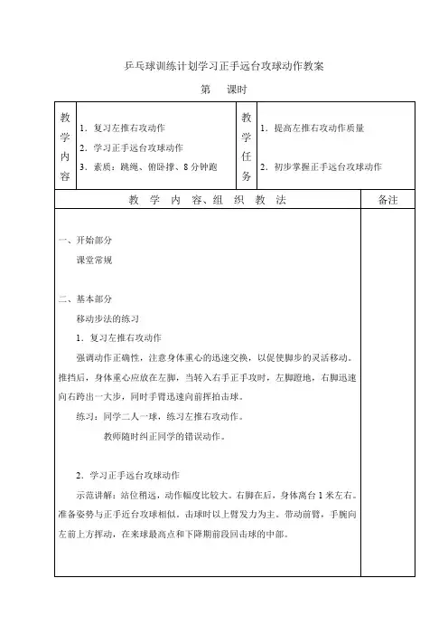 乒乓球训练计划学习正手远台攻球动作教案