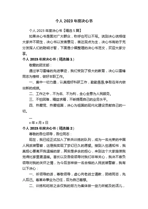 个人2023年度决心书