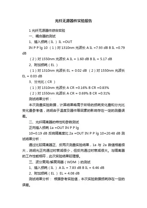 光纤无源器件实验报告