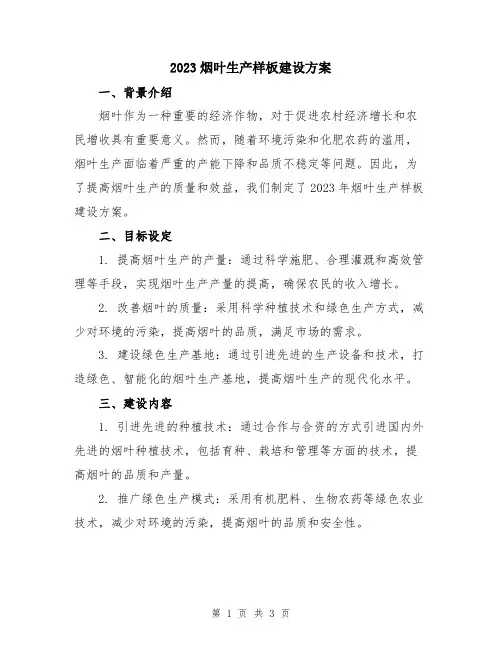 2023烟叶生产样板建设方案