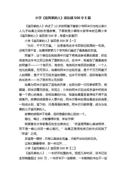 小学《追风筝的人》读后感500字5篇