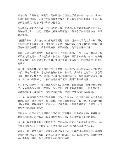 工作一年心得体会散文