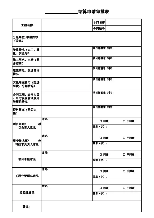 工程结算申请审批表2022
