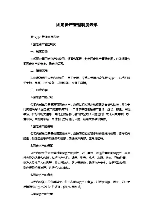 固定资产管理制度表单