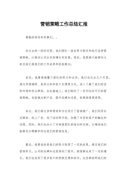 营销策略工作总结汇报