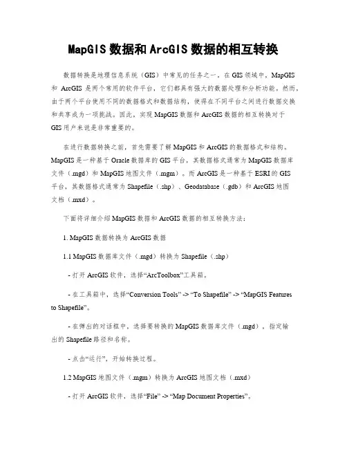 MapGIS数据和ArcGIS数据的相互转换